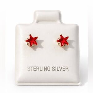 🌟NWOT! Sterling Silver Red Star Stud Earrings